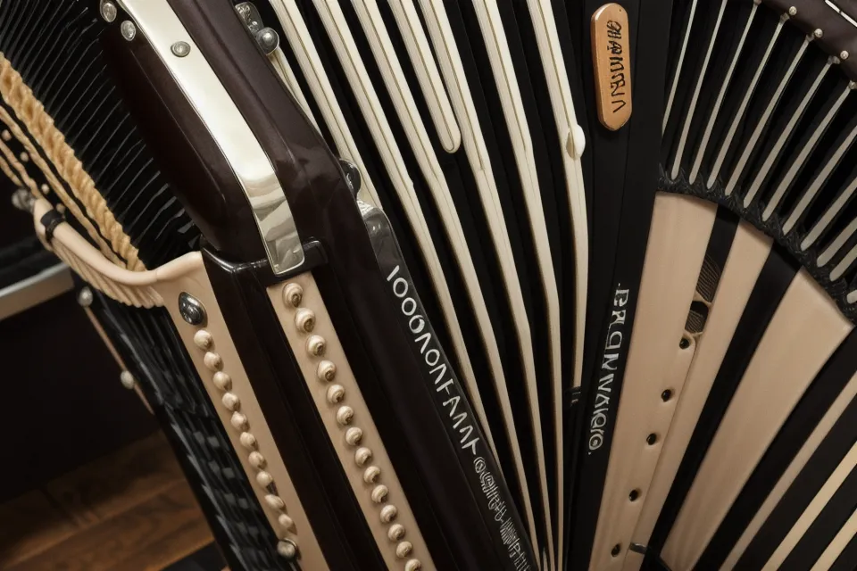 Detailaufnahme der Bassknöpfe eines Hohner Concerto II Akkordeons.