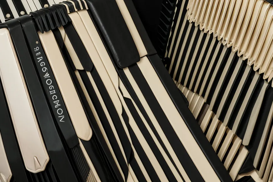 Detailaufnahme der Tasten und des Logos einer klassischen Hohner Concerto II.