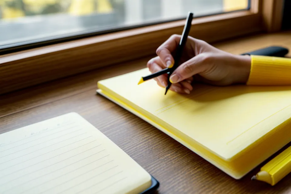 Laptop mit Online-Kurs und handschriftliche Notizen zur Kursstruktur.