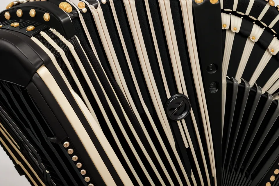 Nahaufnahme der 72 Bassknoepfe eines Piano-Akkordeons beim Akkordeon lernen als Erwachsener
