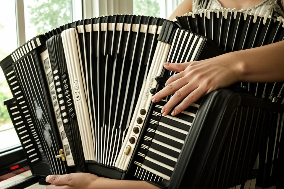 Nahaufnahme der Fingerhaltung auf den Tasten eines Pianoakkordeons während einer Übungseinheit.