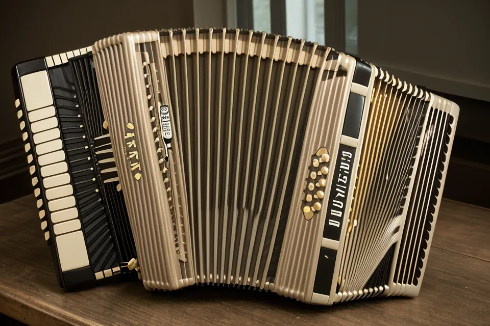 Detailaufnahme der Balgfalten eines alten Hohner Concerto II Akkordeons.