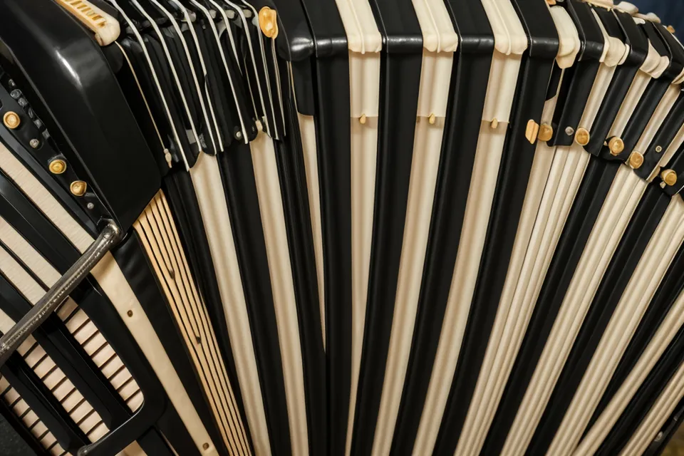 Nahaufnahme der Diskanttasten einer Hohner Concerto II von 1964