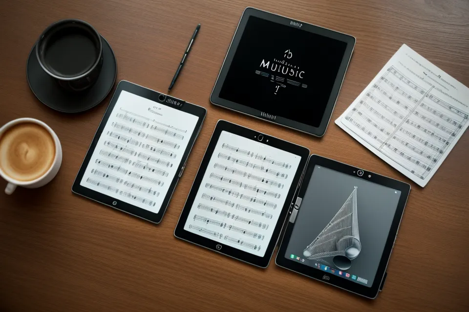Arbeitsplatz mit Tablet, Notizen und Kaffee zur Analyse von Online-Kursen