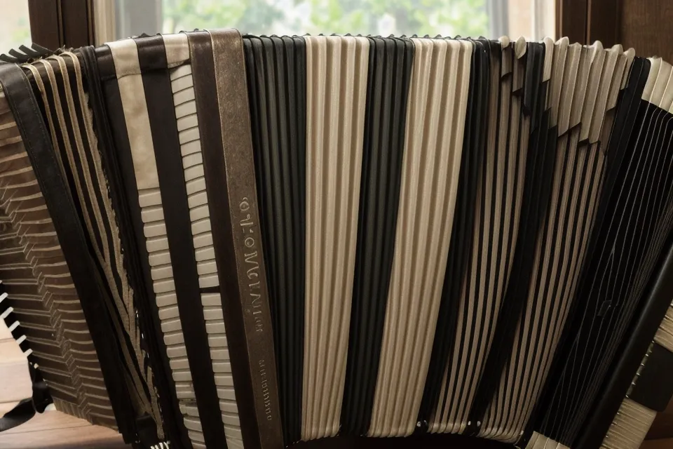 Detailaufnahme der Registerdrücker eines Hohner Concerto II Akkordeons von 1964.