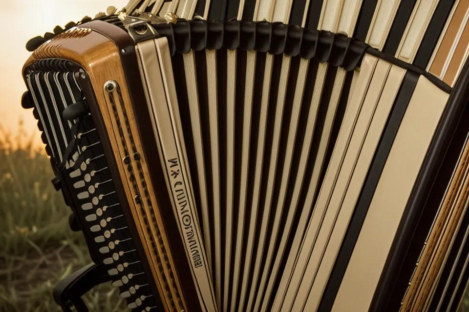 Nahaufnahme der 72 Basstasten einer alten Hohner Concerto II.