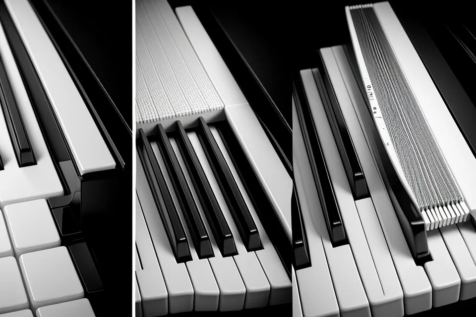 Vergleich zwischen einer diatonischen Griffschrift-Tabelle und Pianoakkordeon-Tasten.