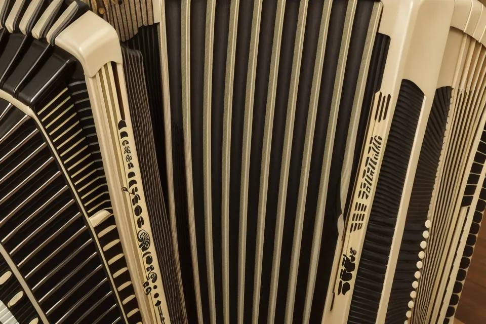 Detailaufnahme der Bassknöpfe eines Hohner Akkordeons mit Fokus auf den C-Bass.