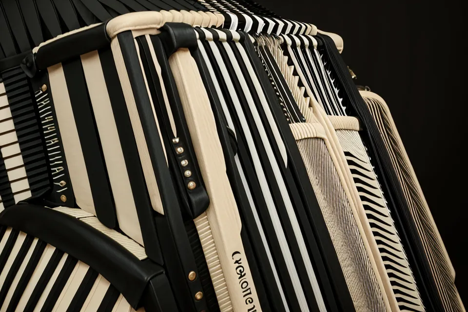 Detailaufnahme der Diskanttasten einer Hohner Concerto II beim Spielen