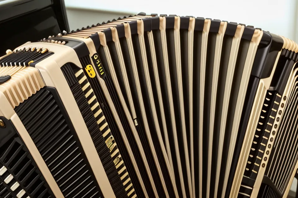 Detailaufnahme der Diskant-Tastatur einer Hohner Concerto II mit Fokus auf die Handhaltung.
